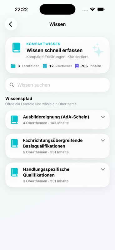 IMeister Wissen mit gefüllten Lernfeldern